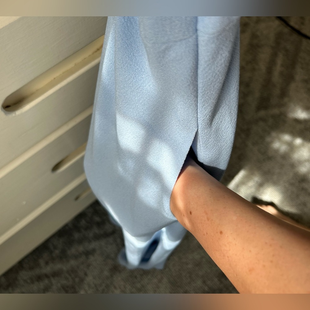 GAL MEETS GLAM Light Blue A-Line Midi Dress Neck Bow Fit and Flare one shoulder✨ - Picture 8 of 8